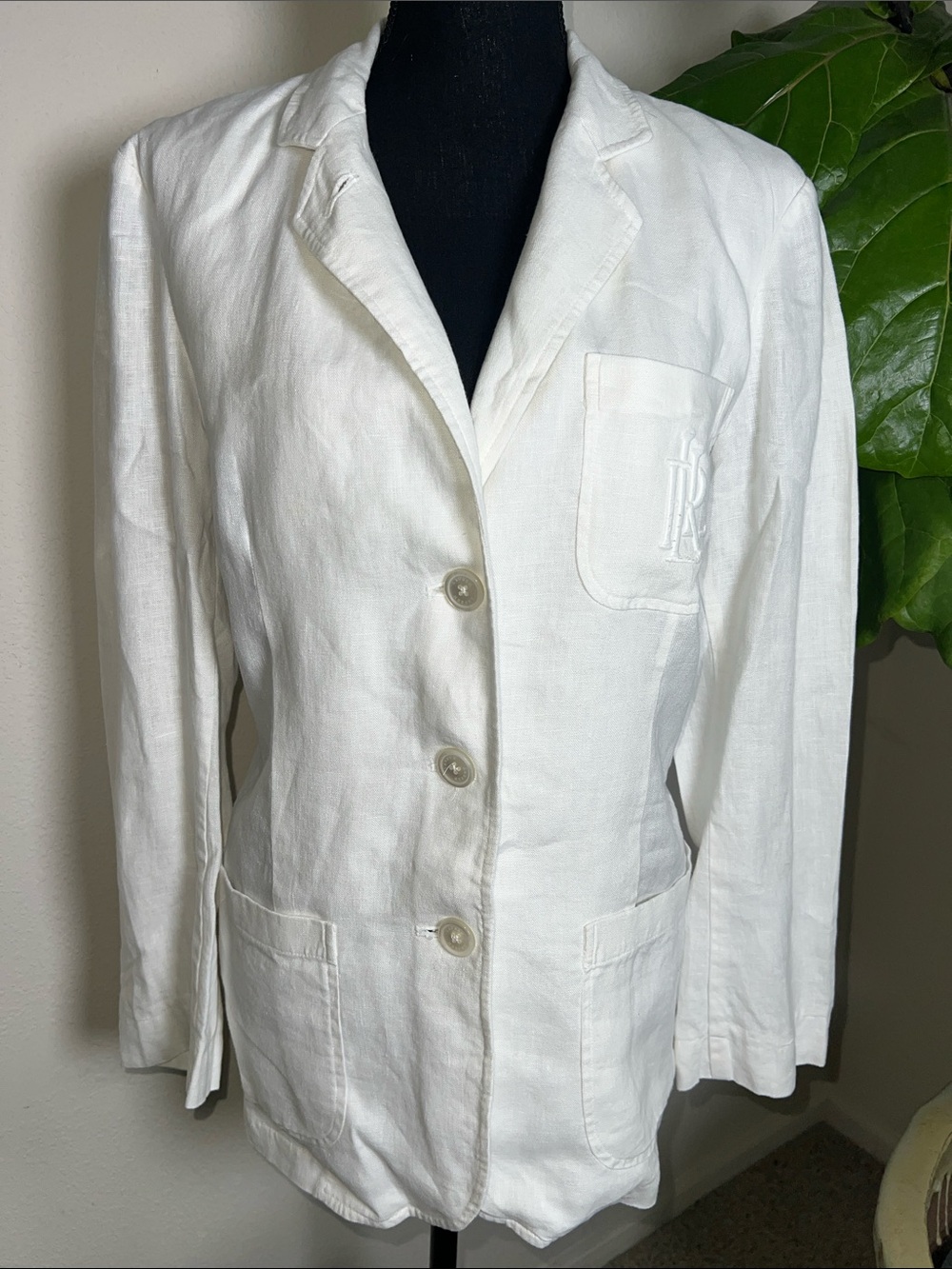 Ralph Lauren Women’s White Single Breast Blazer in 100% Linen Size 12